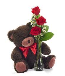 3 Roses and Teddy Bear